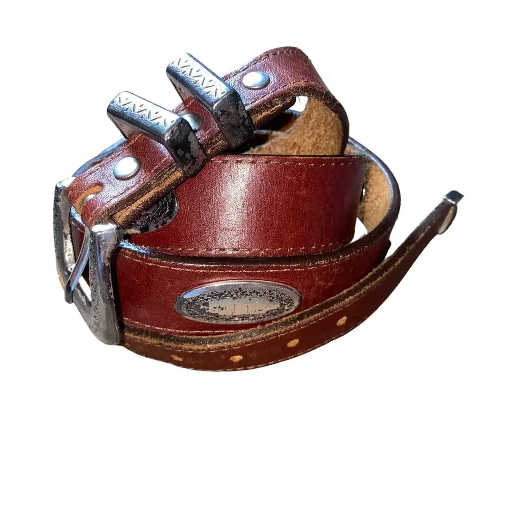 Vintage Genuine Leather Country Concho Western Brown Belt Silver 46